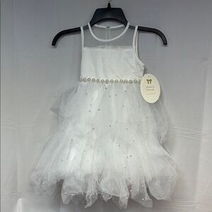 American Princess optic white pearls and sparkle lined sleeveless dress size 5